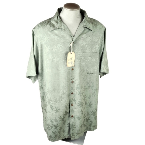Caribbean Tall Man Silk Blend Palm Damask Print Shirt NWT Sage Green Size 2XT - Picture 1 of 15